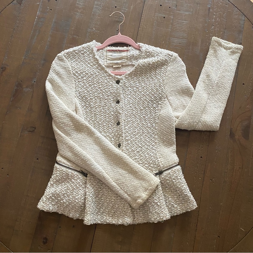 Cartonnier Anthropologie Cream Textured Peplum Jacket Women’s M Tweed Knit